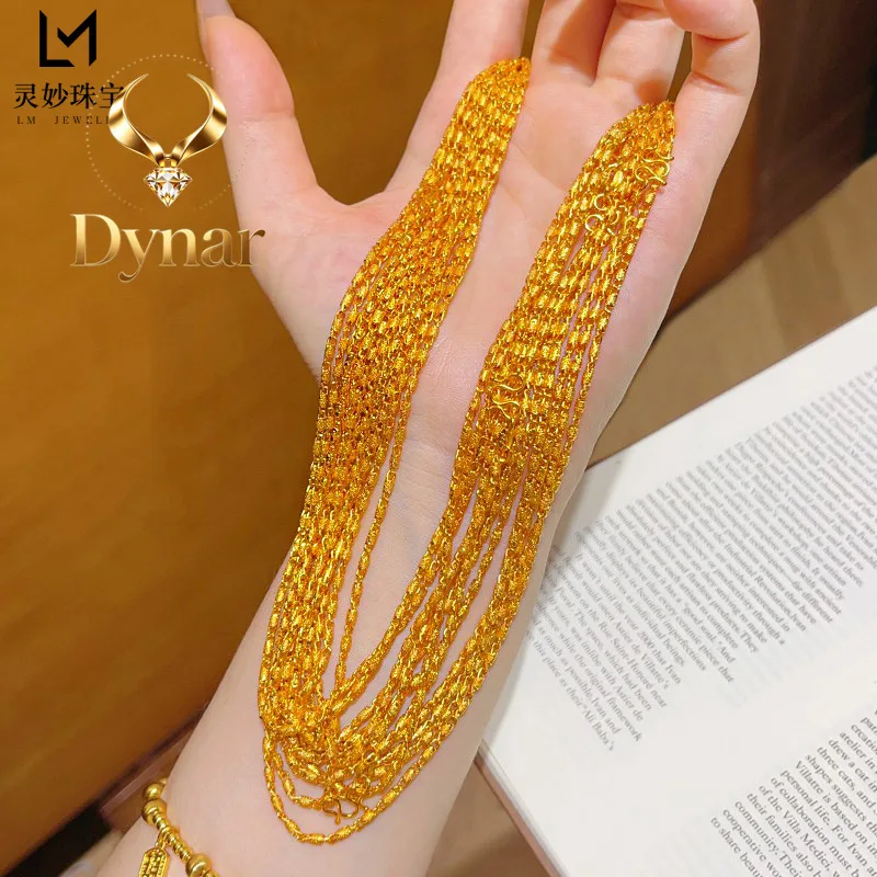 Dynar Jewelry   Ancient method 24K gold brushed star bamboo tube chain necklace 9999 real gold gilt bucket chain DIY pendant pen