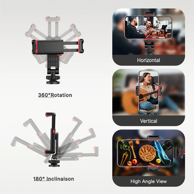 ألانزي ST-06S 360 ° حامل هاتف قابل للدوران عمودي تبادل لاطلاق النار PhoneMount ترايبود جبل مع الحذاء البارد الهاتف كليب المشبك مدونة فيديو