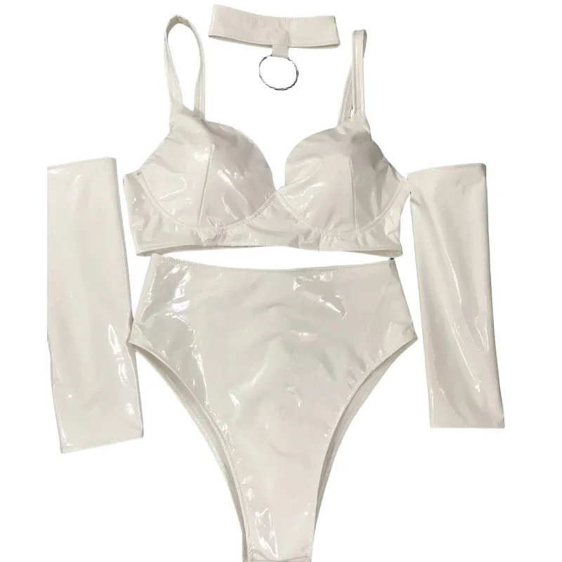 Traje de baile de cantante Gogo para club nocturno, traje de Bikini de cuero PU blanco, ropa Sexy para escenario, ropa de actuación de baile en barra de Jazz