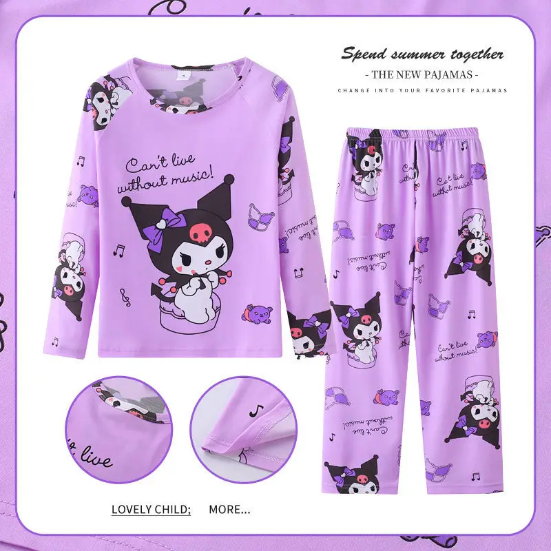 

Kawaii 2Pcs Children's Pajamas Anime Sanrios Cinnamoroll Hello Kitty Kuromi Long Sleeve Pajamas Cartoon Girl Homewear Sleepwear