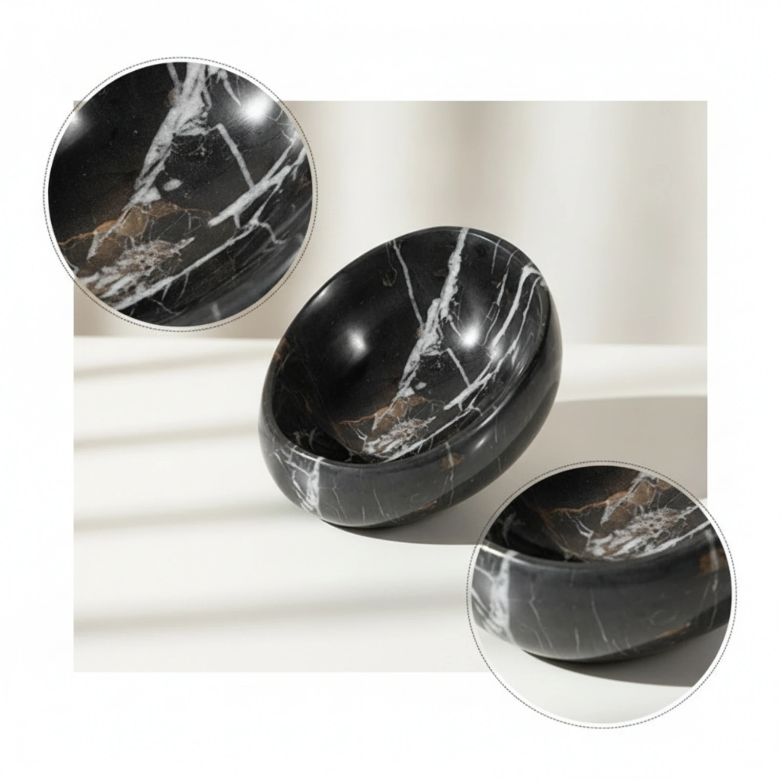 Bowl with Marble Finish Compact Decorative Marble Bowl Fruit Dish Glossy Polished for Coffee Table, Living Room