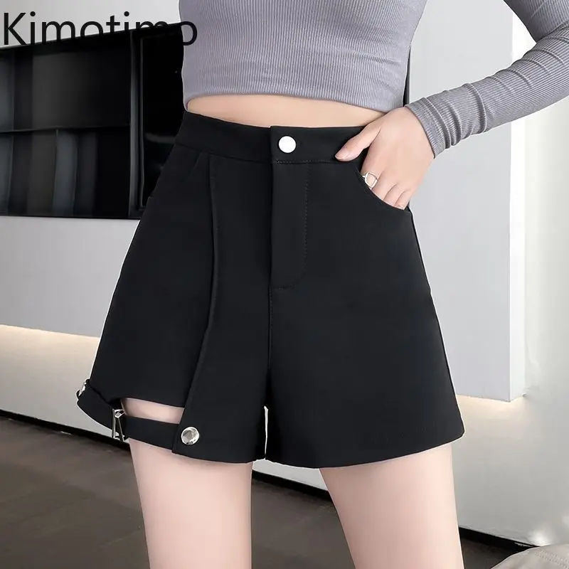 

Kimotimo Irregular Shorts Women 2025 Spring Summer High Waist Hollow Out Wide Leg Short Pants Sexy Fashion All Match Streetwear