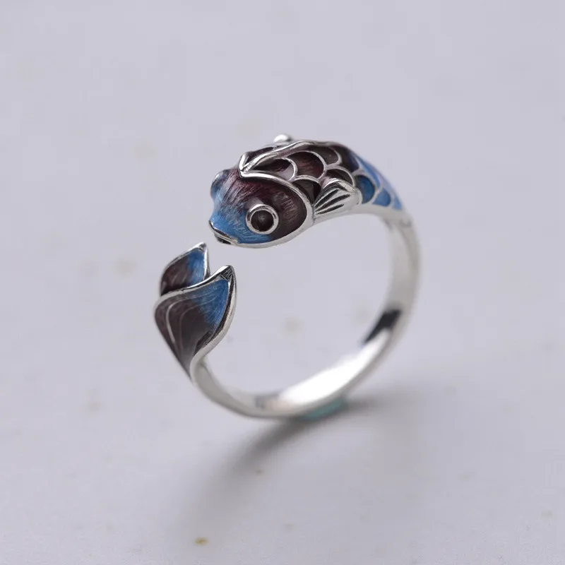 Vintage Lucky Koi Fish Cyprinoid Open Ring For Women Fashion Silver Color Copper Metal Female Rings Party Jewelry Gifts