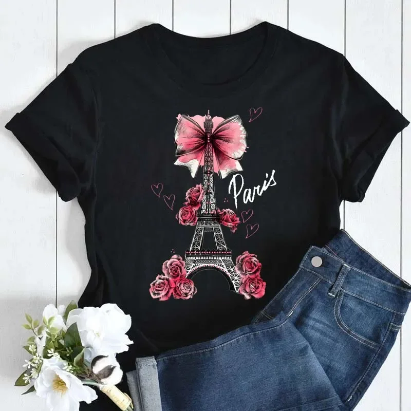 Women T Shirt Maycaur Fashion Vintage Moon with Floral Print Casual Short Sleeves Female Top Tshirts Cartoon Graphic Tee T-Shirt