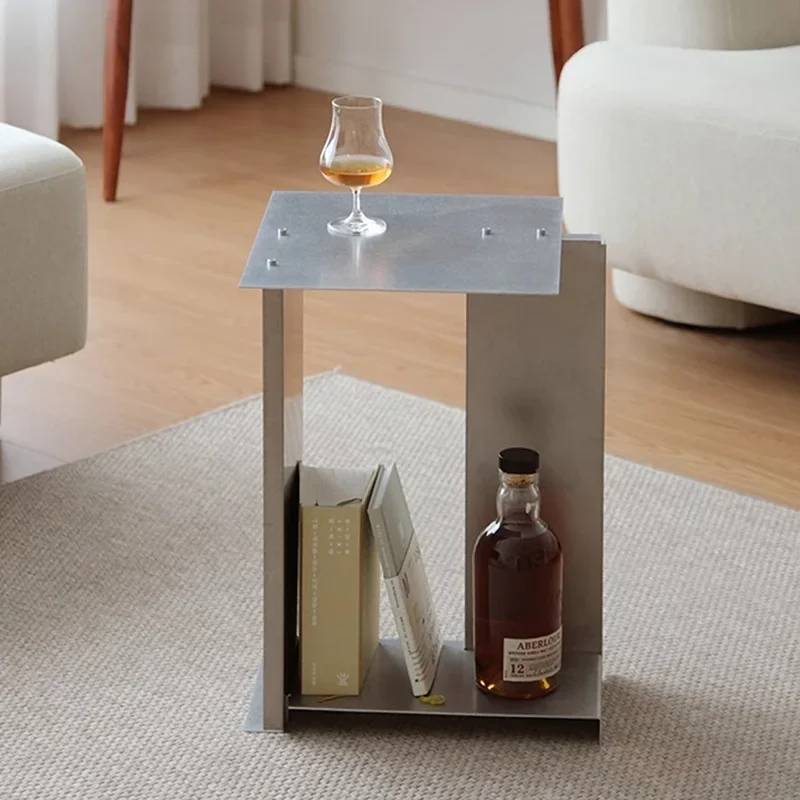 Small apartment side table, coffee table stainless steel, bedside table, bedside storage multi-functional storage rack
