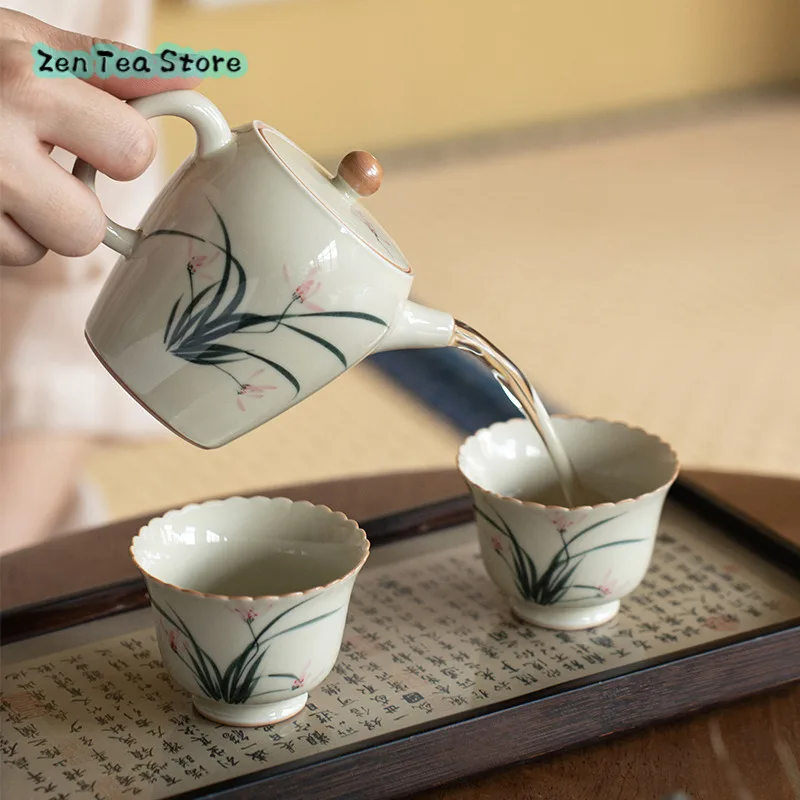 Hand-painted Teapot Single Pot Teapot Pot Color Glaze Ceramic Tea Set Home Kung Fu Underglaze Color Small Pot Wide Mouth New