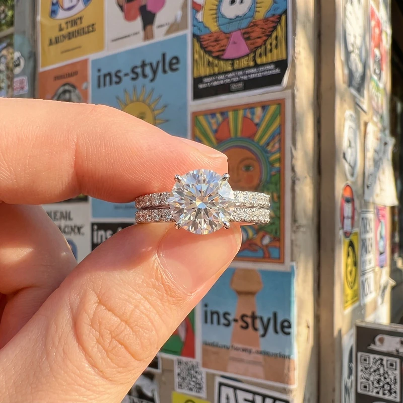 Daily Wear Round Cubic Zircon Two-Piece Rings Set for Women Silver Colour High Quality Female Accessories Wedding Party Jewelry