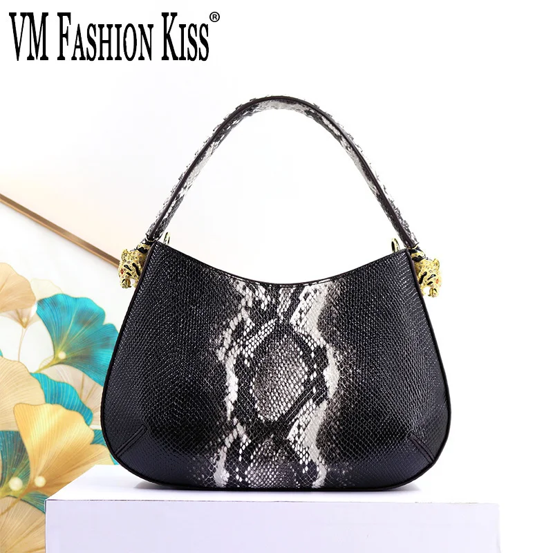 VM FASHION KISS Snake Print Handbag Microfiber Synthetic Leather Tote Bag Women's Underarm Shoulder Crossbody Bag Luxury Design