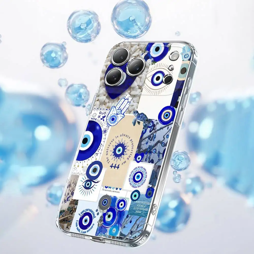 Lucky Blue Evil Eye Collage Handyhülle für iPhone 17,16,15,14,13,12,11 Plus,Pro,Max,Plus,E,SE4,Air,Mini Transparent
