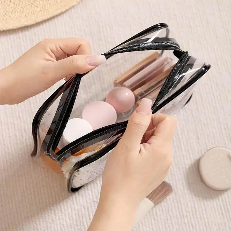 1pc PVC Zippered Cosmetic Bag Clear Toiletry Bag for Women & Girls - Large Capacity Lightweight Travel Organizer