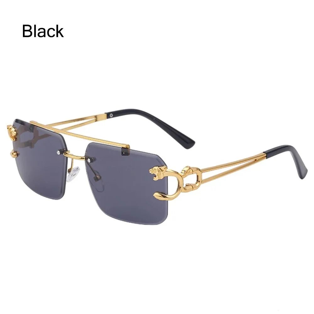 Fashion Rimless Square Double Bridge Sun Glasses Vintage Women Men Sunglasses UV400