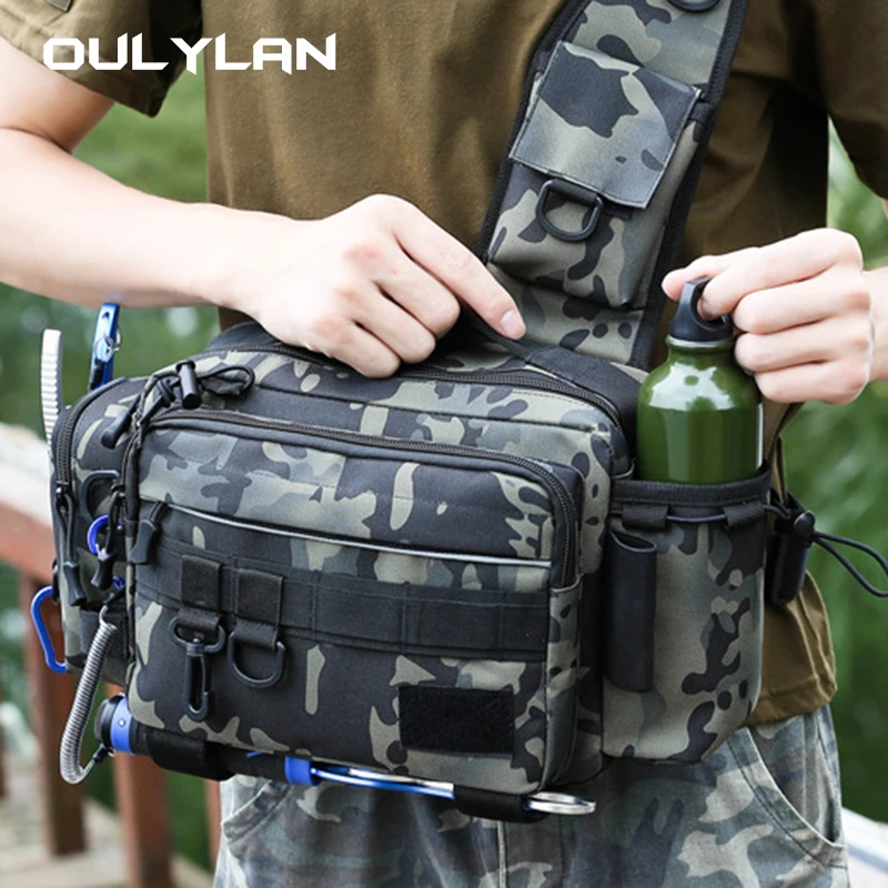 Oulylan Nylon Fabric Shoulder Crossbody Fishing Bags Durable High Capacity Storage Fishing Gear Bags for Men Outdoors Bag