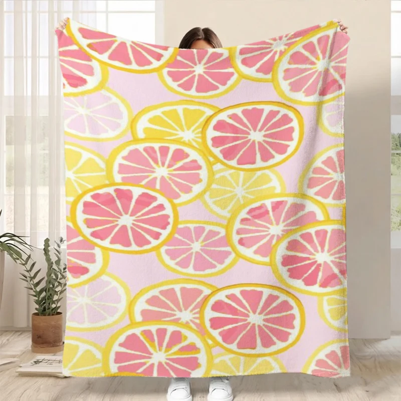Lemon Slice Watercolor Pattern Fleece Blanket For Bright Kitchen Decor Lightweight Plush Throw Blanket Cover