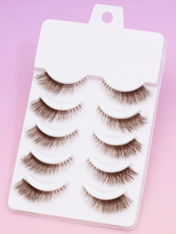 Nuevo Navidad 5 Pares Pestañas Marrones 3D Mink Naturales Largas Postizas Dramáticas Volumen Falsas Maquillaje Extensiones 2