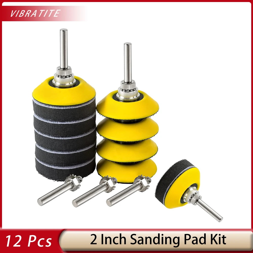 12 Pcs 2 Inch Sanding Pad Set for Sanding Disc with 1/4 Inches Drill Sanding Attachment and Foam Sanding Pads for Polish Wood