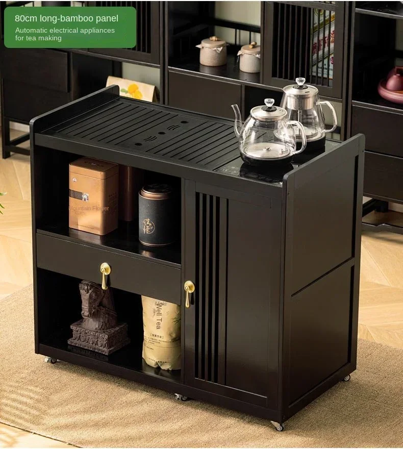 Solid Wood Coffee Table Table Mobile Tea Small Tea Boiling Kettle All-in-one Household Pantry Cabinet Tea Trolley