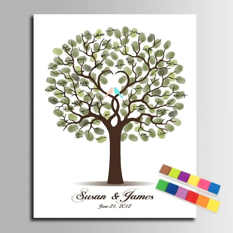 Wedding Tree Love Birds Fingerprint Canvas Painting Personalized Guest Book DIY Party Decor fingerprint tree Wedding Gift