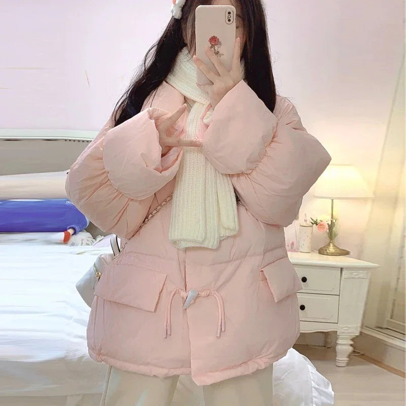 Down Cotton Jacket for Women New Style Winter Horn Button Cotton Jacket for Bread Jacket for Students Cotton Jacket