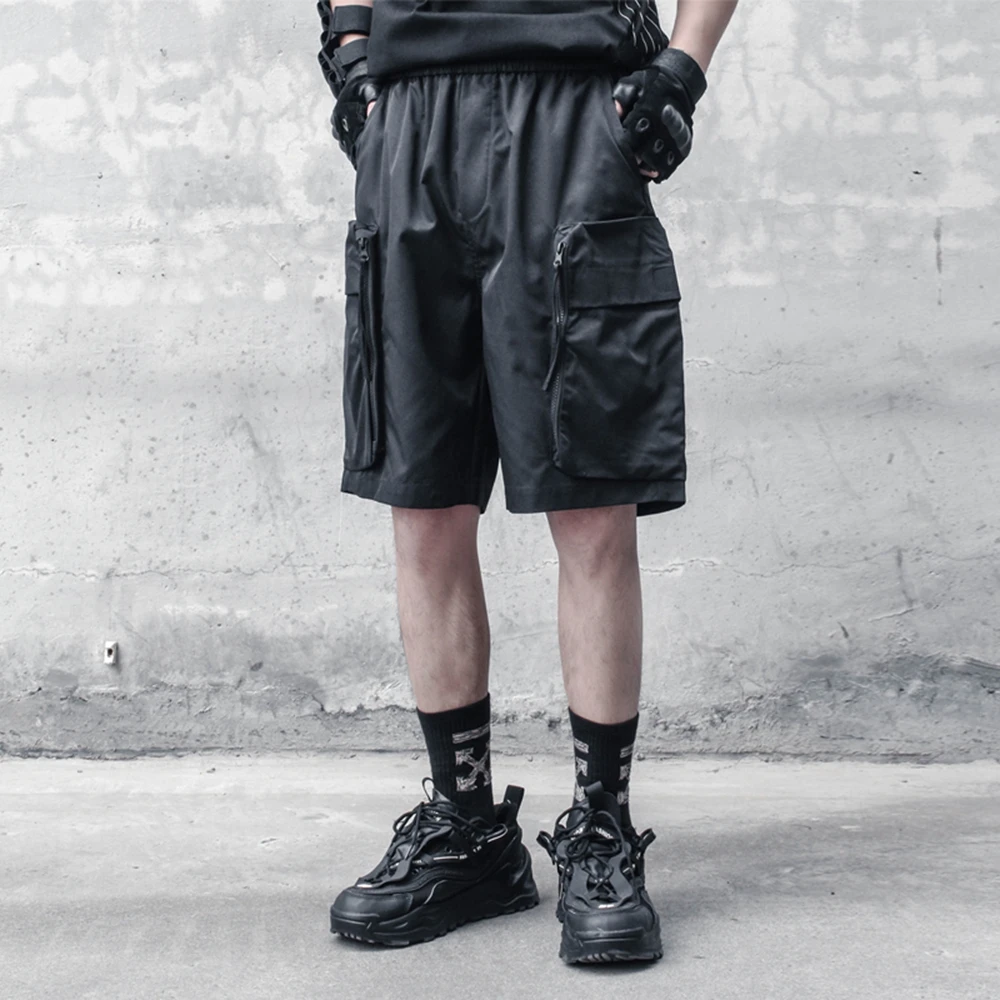 AOGZ Hip Hop Cargo Short Pants Men Streetwear Harajuku Pockets Knee Length Pants Loose Oversized Casual Shorts Elastic Waist