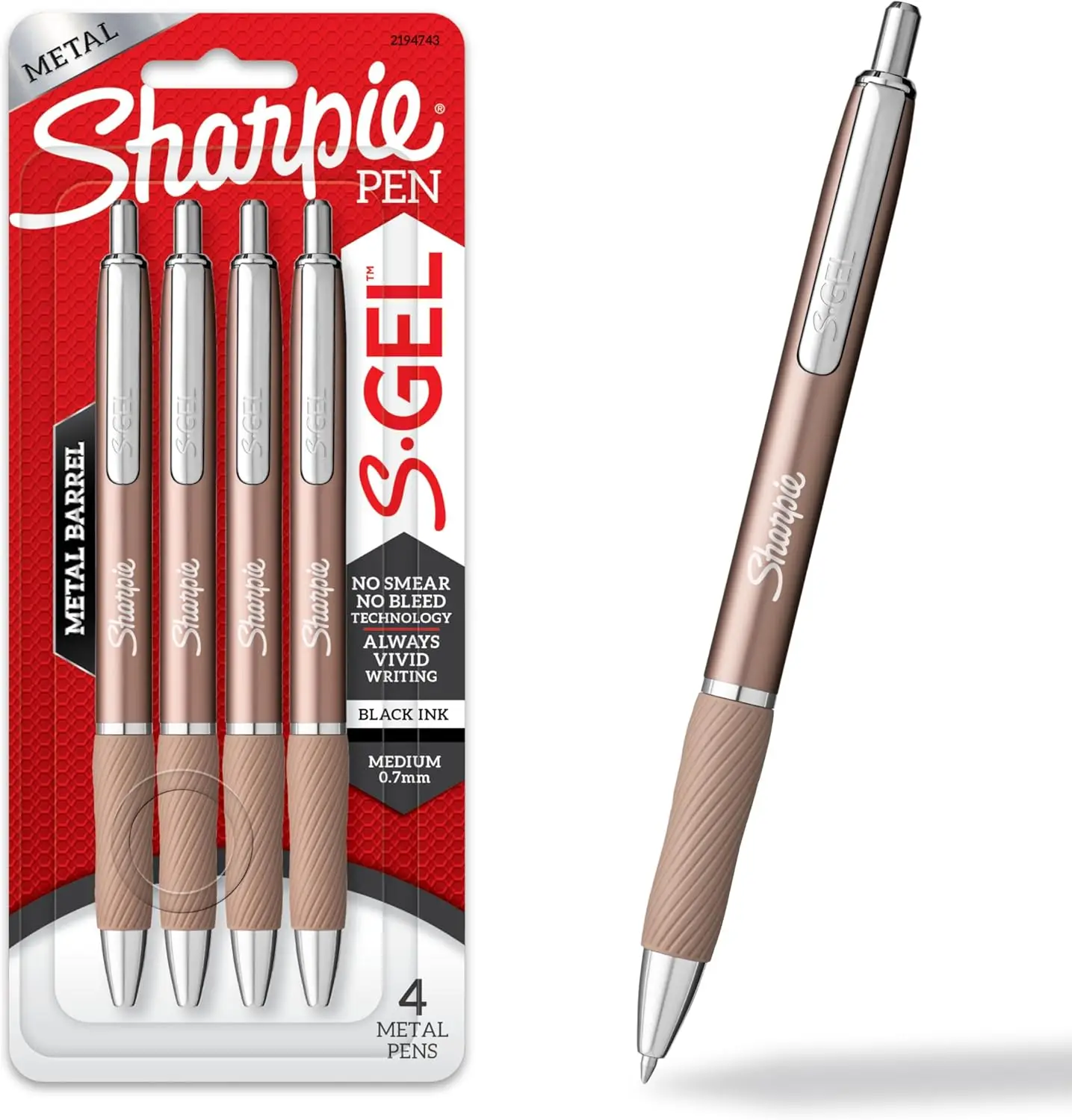 

Gel Ink Pens, Medium Point 0.7mm, Black Ink, Metal Barrel, 4 Count for Writing & Journaling