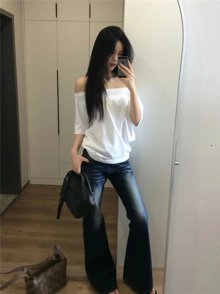 

Low Waist Bell Bottom Denim Jeans Women's Slim Fit Stretchy High Waist Extended Length Floor Sweeping Pants American Retro De...