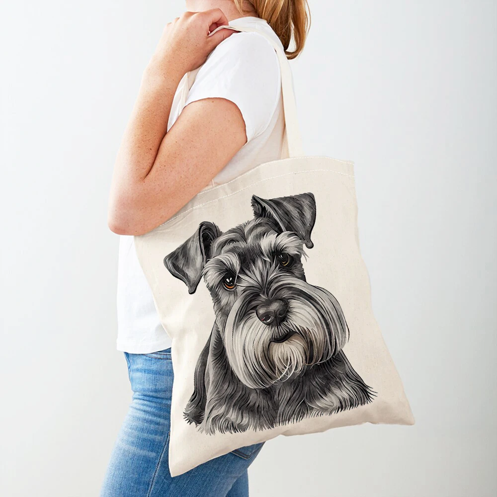 Borsa shopper da donna Schnauzer con doppia stampa Borsa da viaggio da donna casual Borse per la spesa pieghevoli per donna con animali Borsa per