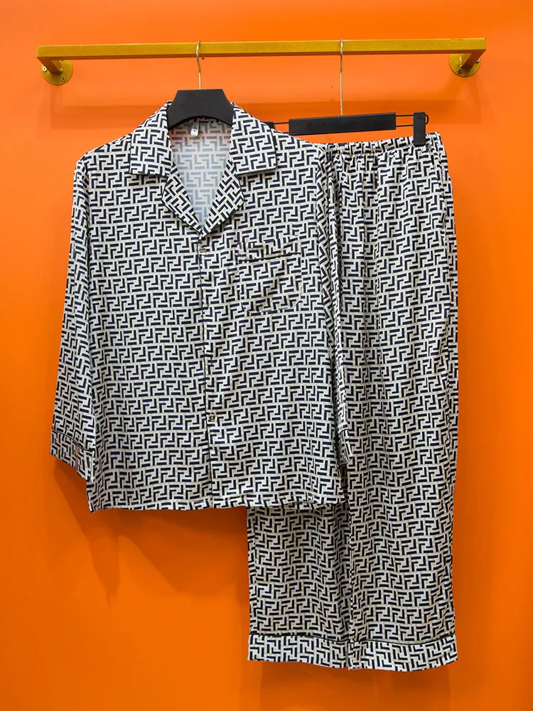6XL Men's shirt and pants set - fashionable black and white Cuban collar, high-quality luxury short sleeved summer clothing
