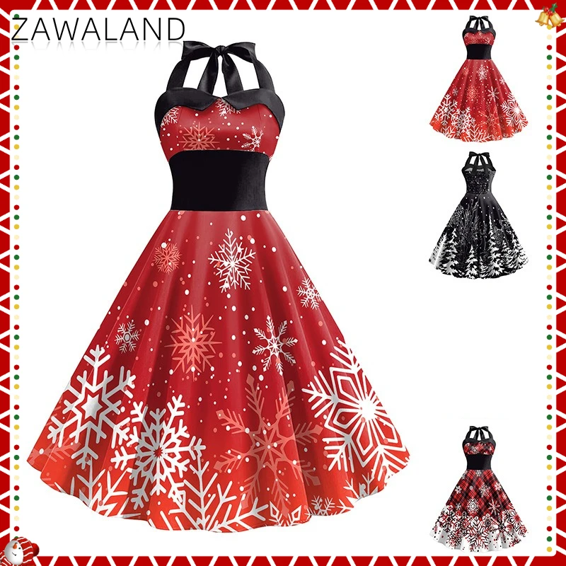 

Christmas Snowflakes Pattern Cosplay Dress Red Plaid Lace Up A-Line Dress Woman Party Sleeveless Xmas Costume Festival Outfits