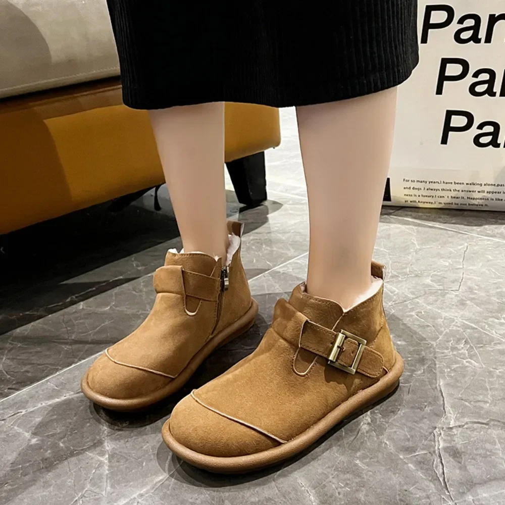 Winter Boots  Casual Zapatos Mujer Mori System Retro CowhideCollege Versatile Short Women's Boots Frosted Leather England Single