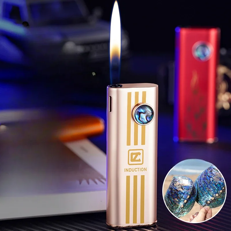 New Mini Metal Butane Gas Inflatable Open Flame Lighter Portable Creative Battery Silent Ignition Windproof Lighter Smoking Tool