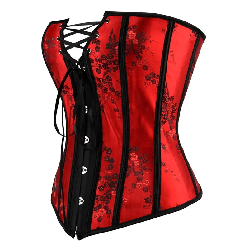 Corset Top Busier Riem Borduren Bloem Plus Size Corselet Burlesque Sexy Lingerie Vrouwen Rood Zwart DropShipping MS288