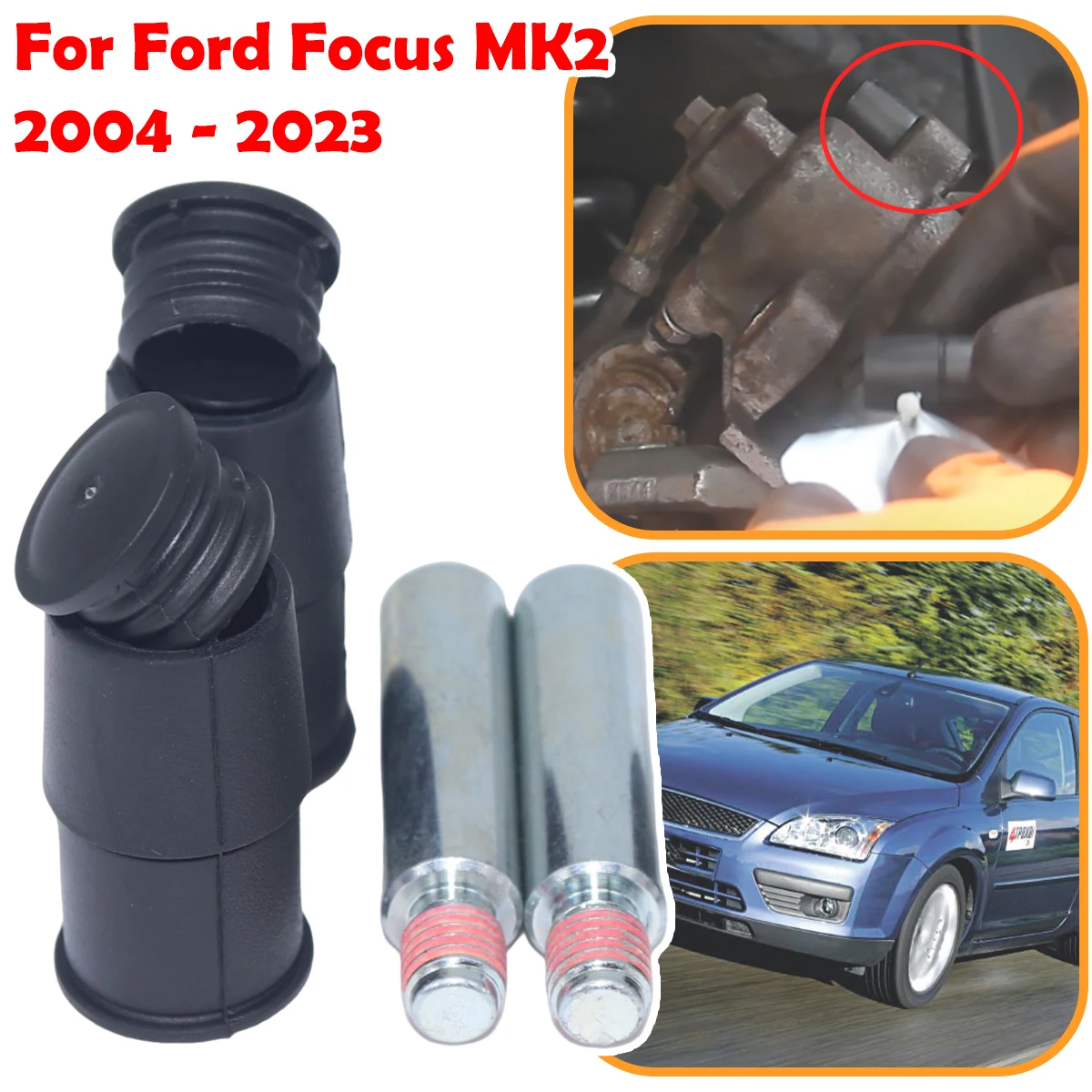 

For Ford Focus MK2 2004 - 2023 Rear Brake Caliper Slider Guide Pins Bolt Kit Left Right Disc Housing Bellows Sleeve Bushing Boot
