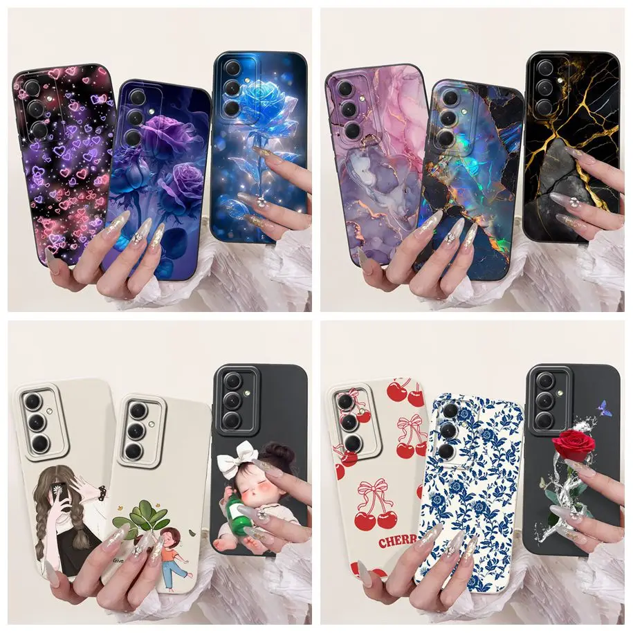 Чехол для Samsung Galaxy M55 M54 5G SM-M546B SM-M556B, модный противоударный чехол с мраморным цветком, жидкий силиконовый чехол из ТПУ для телефона