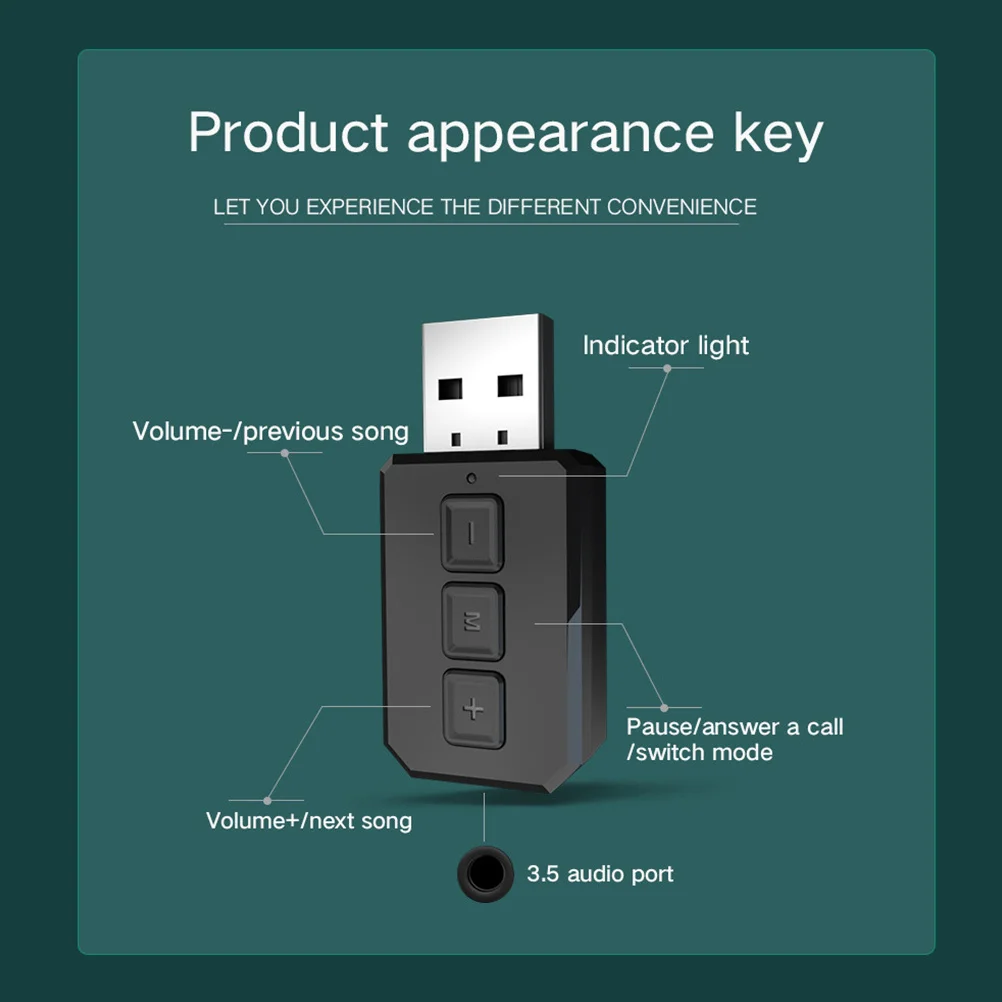 

USB Wireless Audio Adapter 50 Chip High Speed Stable Transmission Wireless Audio Signal Transmitter for Headphones