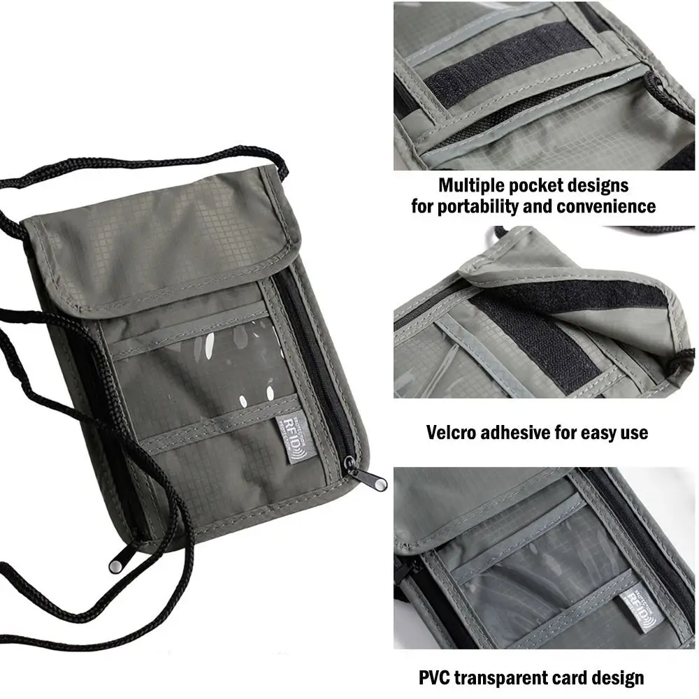 Portable Nylon RFID Passport ID Bag Waterproof Multi-Functional Document Pouch Neck Wallet Travel