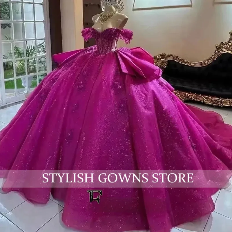 Delicate Quinceanera-jurken voor meisjes met kralen en lovertjes uit de schouder strik 15-anos vestido op maat