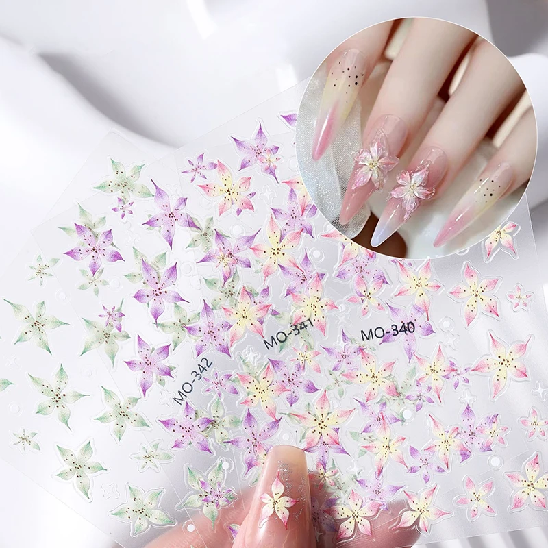 Ice Transparent Lily Flower Nail Sticker 3D Relief Ice Flower Thin Tough Nail Sticker Lilium Manicure Jewelry Decor