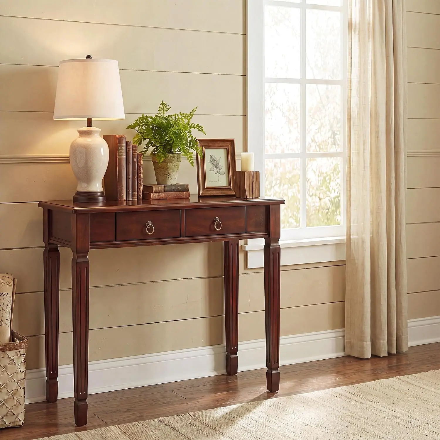 Solid Wood Writing Desk with 2 Drawers, Small Secretary Table for Home Office, 31.5