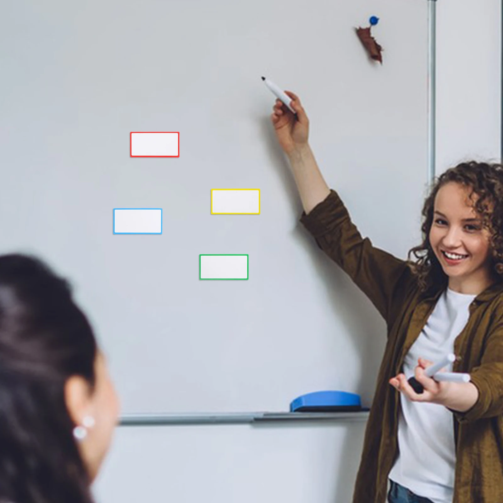 

8pcs Erasable Name Tags Magnetic Dry Wipe Labels Reusable Blank Coated Paper Colorful Edge Whiteboard Refrigerator