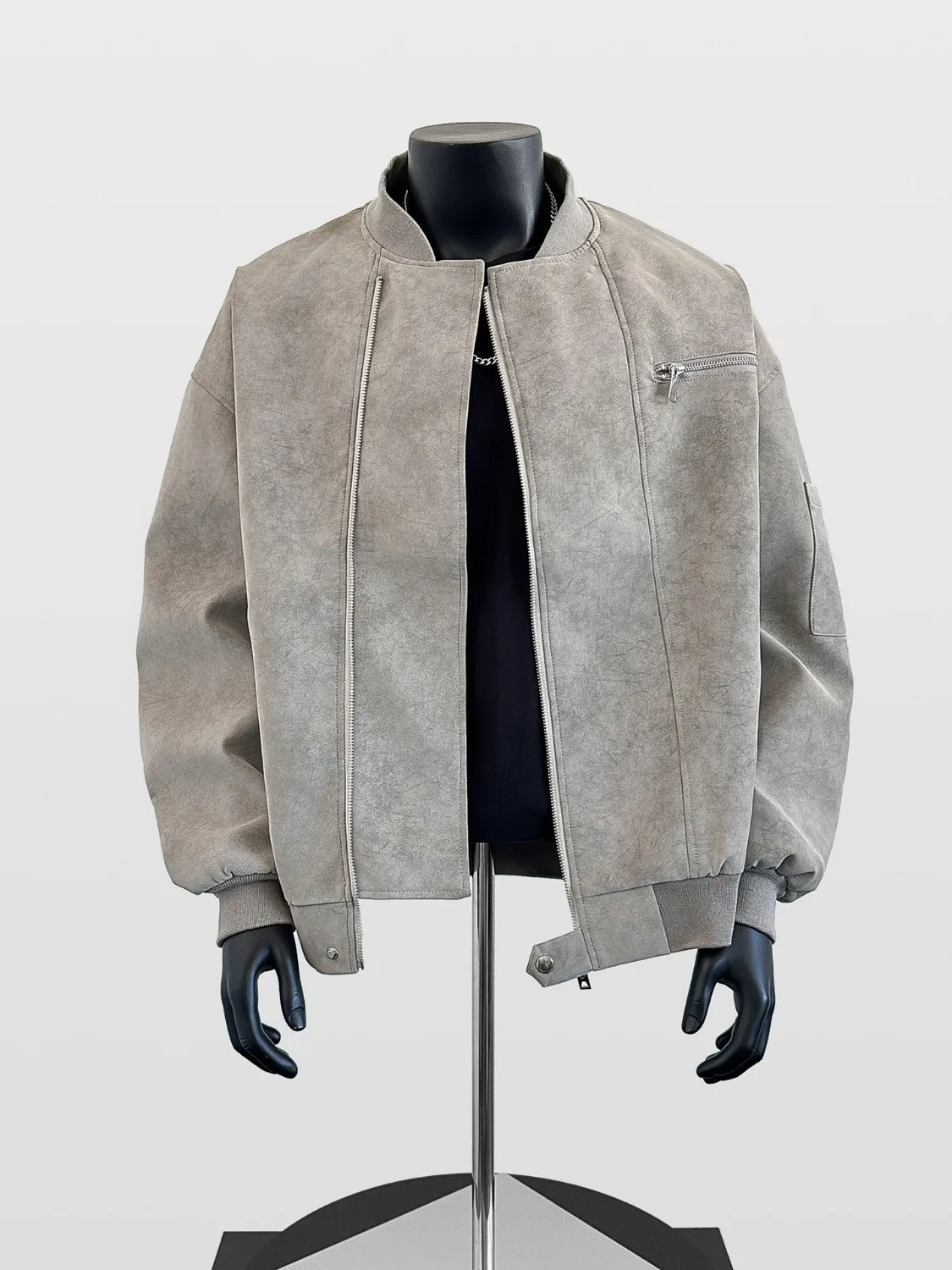 

Мужская куртка из искусственной кожи в стиле ретро, свободная посадка на молнии, мотоциклетное пальто на весну и осень, элитное бейсбольное пальто с воротником-стойкой