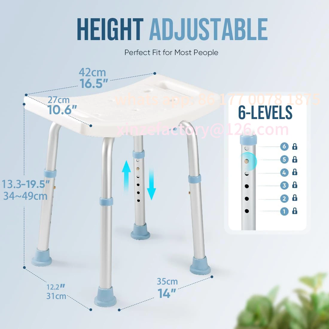 Customizable Adjustable Bath Stool Chair for Inside Shower - Tool Free Anti-Slip Bench Bathtub Stool Seat with Durable Aluminum