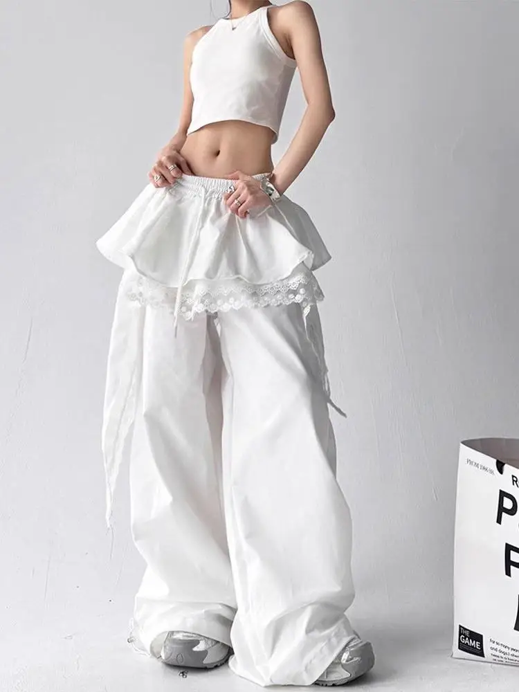 Retro High Waist Straight Leg Casual Pants Women's Summer American Vintage Loose Slimming Wide Leg Pants Design Sense Splicin...