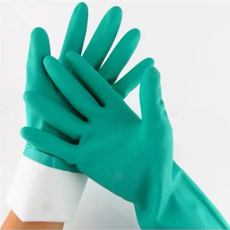 Thick Nitrile Gloves - Chemical Acid Resistant Waterproof Long Sleeve Gloves Painting Washing Kitchen Home Garden Latex  Free