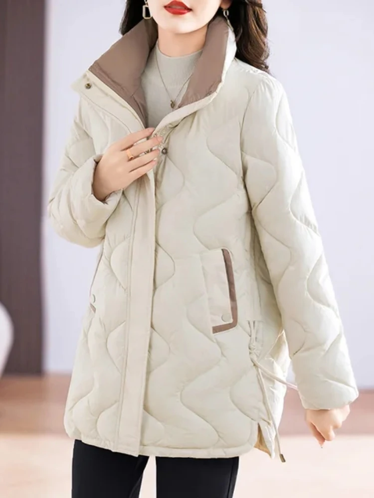 2023 Winter New Women Parkas Mid Length Standing Collar Down Cotton Overcoat Female Casual Thick Warm Windproof Jackets Ladies