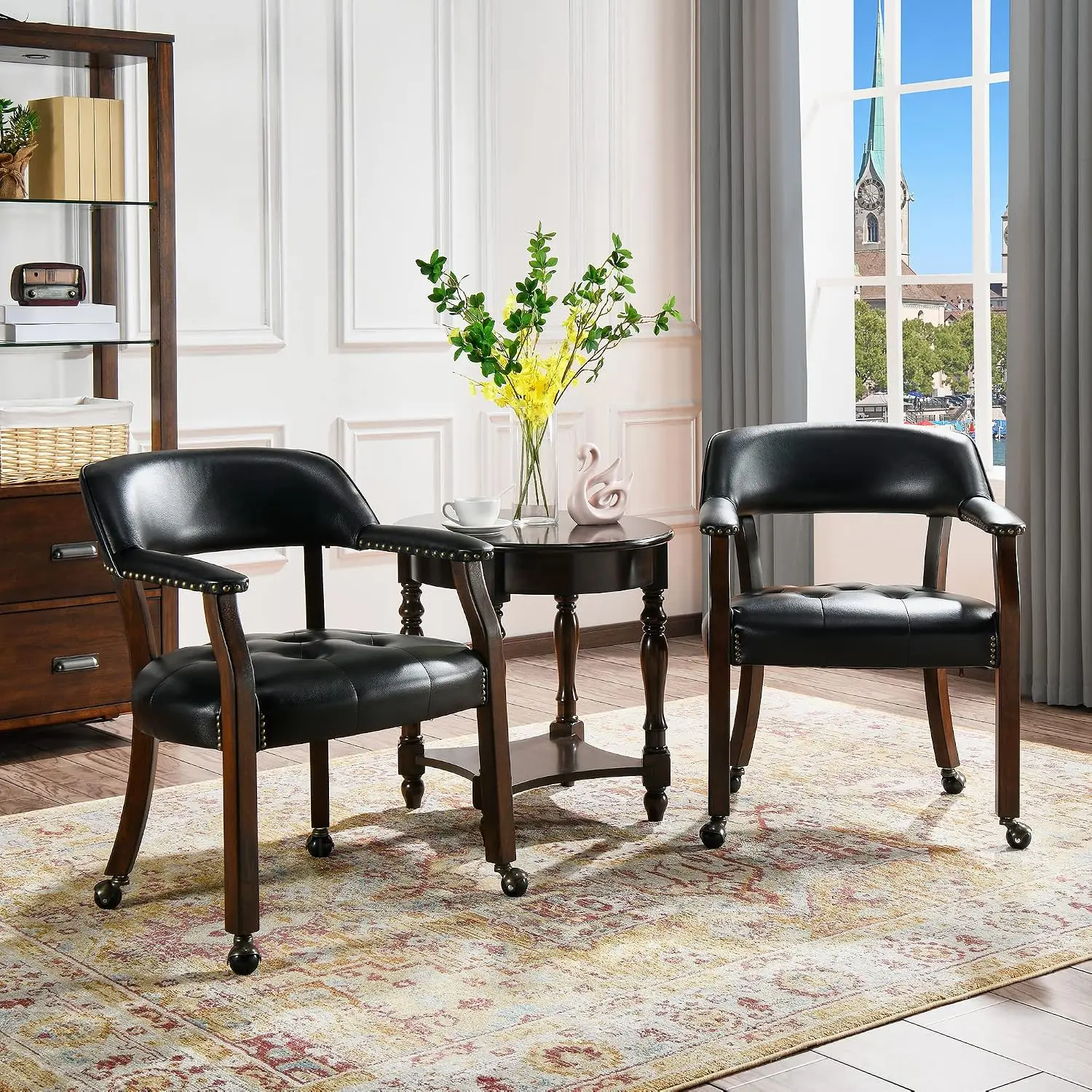 Set of 2 Dining Chair with Casters PU Leather Armchair Kitchen Office Furniture, Customized