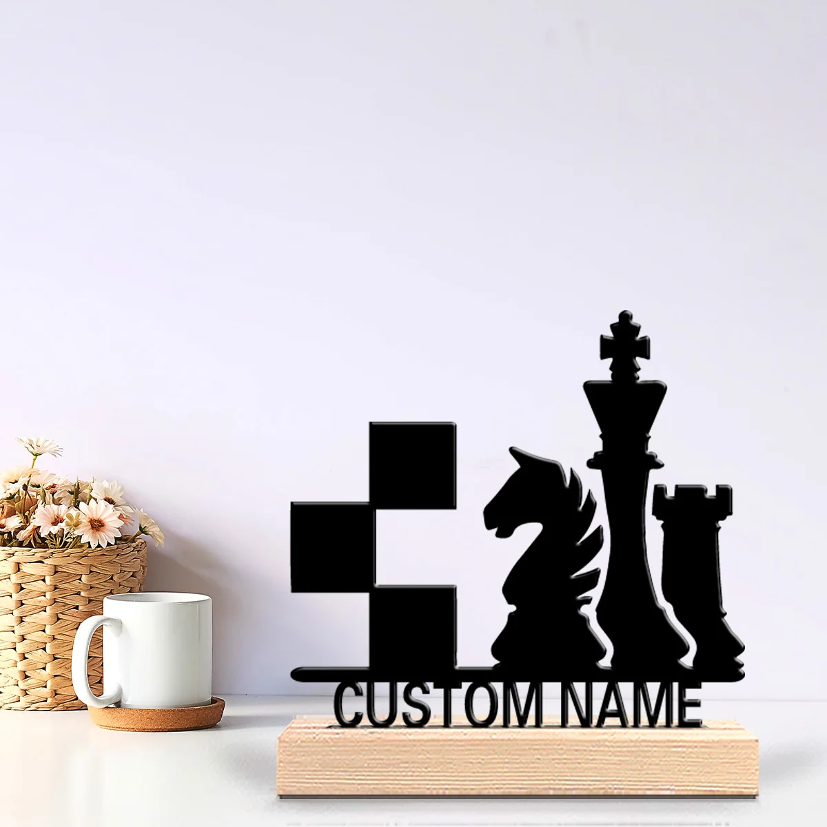 1 Stück stilvolle personalisierte individuelle Schachfiguren Metallstatuen Metallkunst mit Holzsockel perfekt für Schlafzimmer, Gedenkgeschenke,