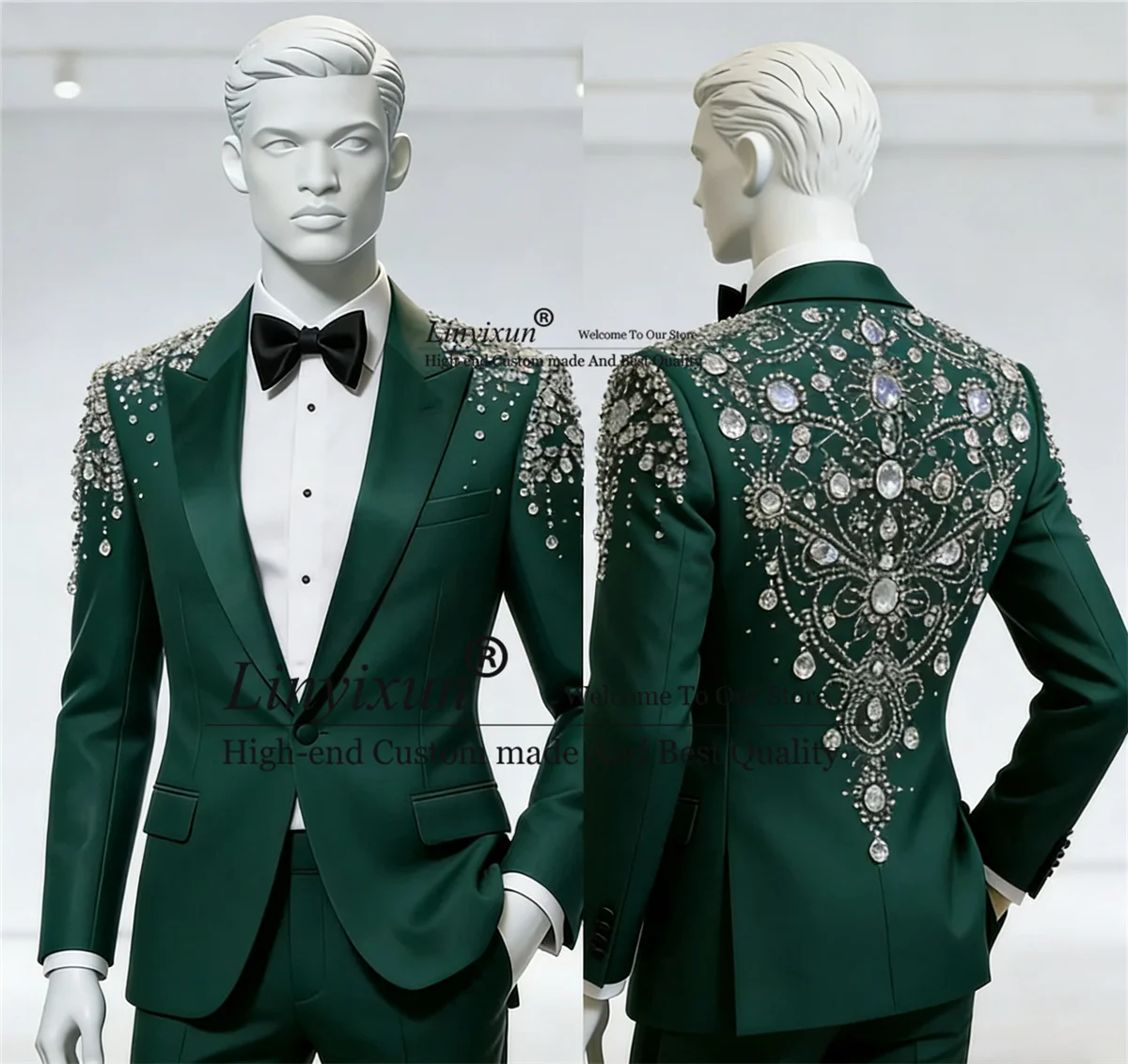 

Мужской костюм с блестящими стразами и бриллиантами, тонкий мужской пиджак для жениха, комплект из 2 предметов, смокинг, вечерние, свадебный костюм Homme