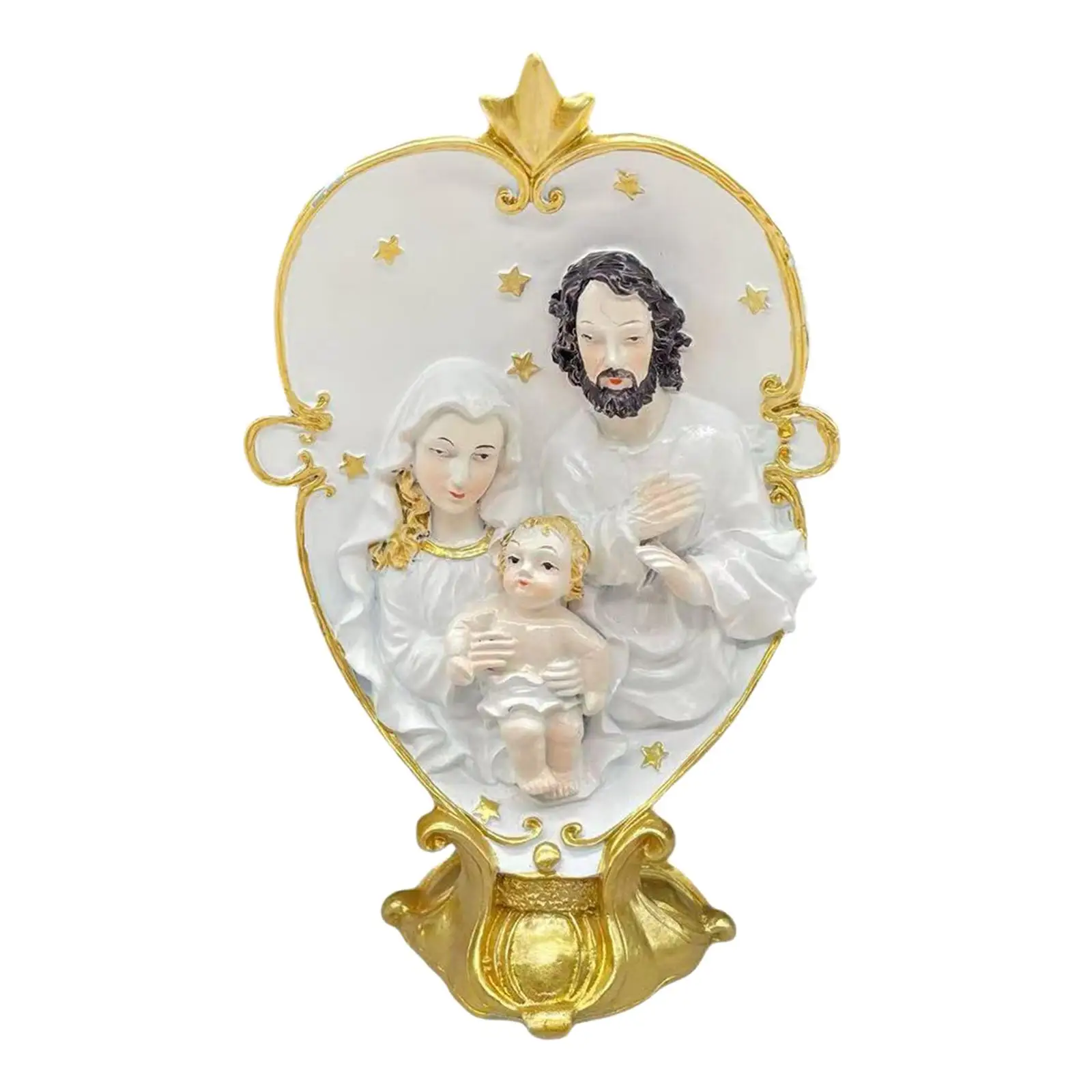 Nativity Sculpture Holy Family Figurine Desk Display Resin Decoration Jesus Mary Joseph Statue for Table Living Room Tabletop