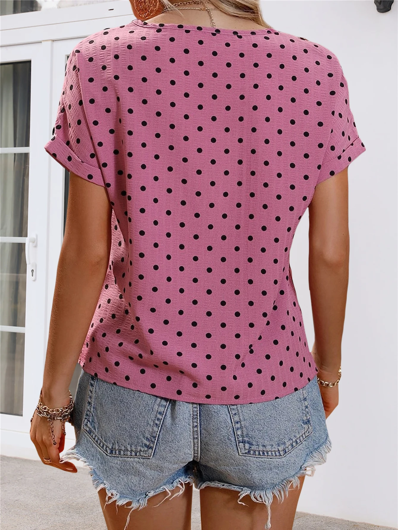 Summer Fashion Point Printed Blouse Shirts Women Casual O Neck Short Sleeve Tops Ladies Basic Chic Blouses