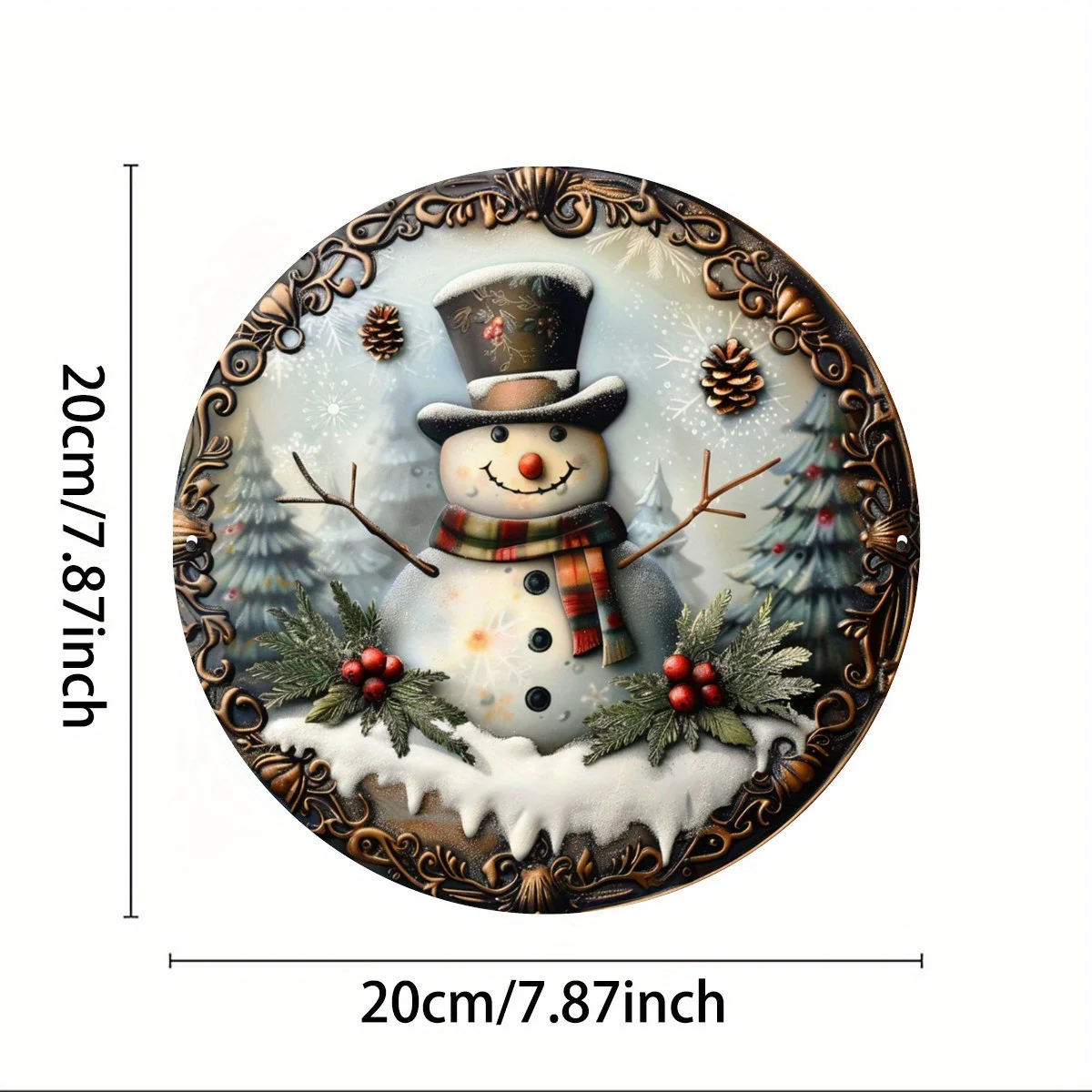 2D Flat, Snowman Round Aluminium Vintage Tin Sign, Christmas Indoor Outdoor Decorative Sign, Home, Cafe, Apartment